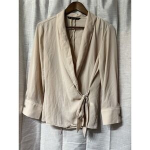 NWOT Woman's Zara Basic Wrap Front Side Tie Blouse Blush Medium